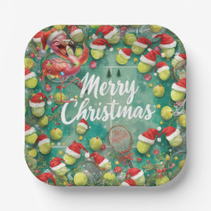 Tennis Kerst met Flamingo thema Papieren Bordje
