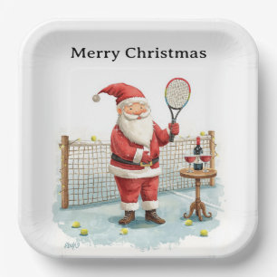 Tennis Kerst thema KERSTMAN speelt tennis Papieren Bordje