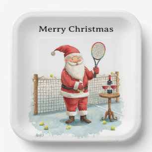 Tennis Kerst thema SANTA speelt tennis Papieren Bordje