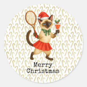 Tennis Kerst thema voor kattenliefhebbers Ronde Sticker