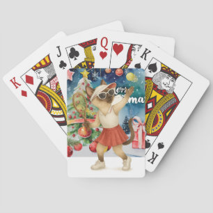 Tennis Kerst thema voor Siamese Kat Liefhebbers Pokerkaarten