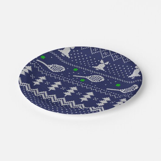Tennis-kerstbeker van brei-patroonscandi papieren bordje (Gekanteld)