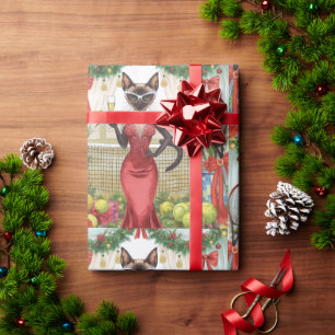 Tennis kerstfeest thema voor kattenliefhebbers cadeaupapier
