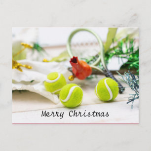 Tennis-kerstfeestkaart met bal en racet briefkaart