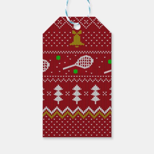 Tennis-kerstfeestzater met geventileerde patroonro cadeaulabel (Voorkant)