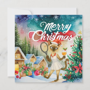 Tennis Kerstgroet voor kattenliefhebbers Feestdagenkaart