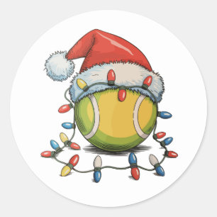 Tennis Kerstmis Kerstverlichting Santa Hat Sports Ronde Sticker