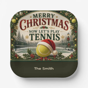 Tennis Kerstmis met bal Santa hoed Papieren Bordje
