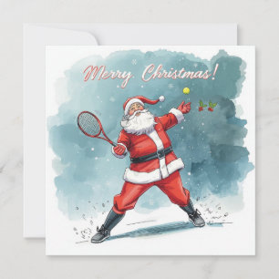 Tennis Kerstmis met Kerstman op de baan Feestdagenkaart