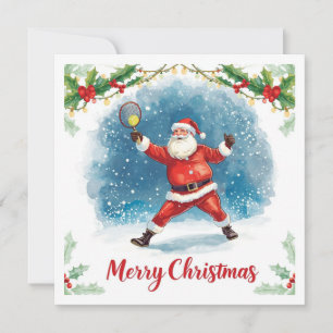 Tennis Kerstmis met Kerstman op het veld Feestdagenkaart