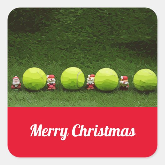 Tennis Kerstmis met kerstman Vierkante Sticker (Voorkant)
