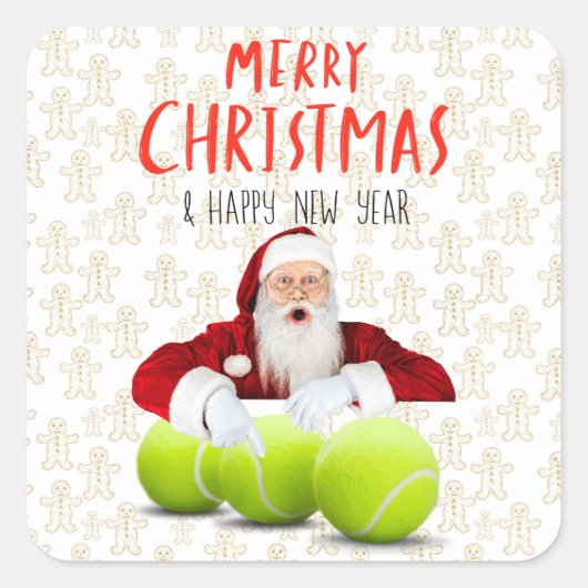 Tennis Kerstmis met kerstman Vierkante Sticker (Voorkant)