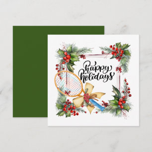 Tennis Kerstmis met Racket aquarel Feestdagenkaart