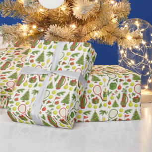 Tennis Kerstmis met Racket en Bal Cadeaupapier