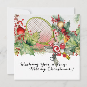 Tennis Kerstmis met Racket en Kerstkrans Feestdagenkaart