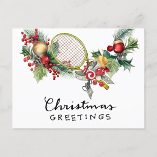 Tennis Kerstmis met Racket en Kerstkrans Feestdagenkaart