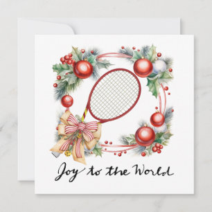 Tennis Kerstmis met Racket en Kerstkrans Feestdagenkaart