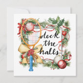 Tennis Kerstmis met Racket Feestdagenkaart (Voorkant)