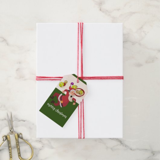 Tennis Kerstmis met Santa Claus Ball Racket Cadeaulabel (Met Touw)