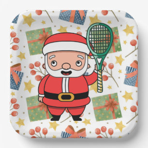 Tennis Kerstmis met Sinterklaas met racket Papieren Bordje