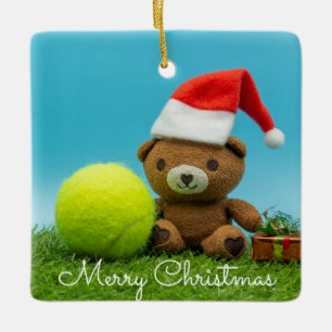 Tennis Kerstmis met teddybeer & cadeautje ornament