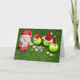 Tennis Kerstmis met tennisbal en kerstman Feestdagen Kaart