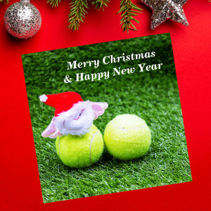 Tennis Kerstmis met tennisbal en kerstman Feestdagenkaart