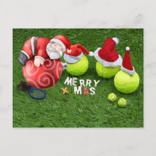 Tennis Kerstmis met tennisbal en kerstman Feestdagenkaart