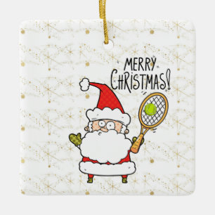 Tennis Kerstmis met tennisbal en kerstman Keramisch Ornament