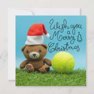Tennis Kerstmis met tennisbal en Teddy Santa Feestdagenkaart