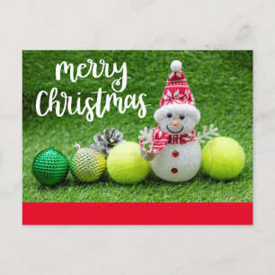 Tennis Kerstmis met tennisbal met Snowman Feestdagenkaart