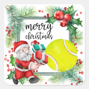 Tennis Kerstmis met tennisbal Santa Claus Vierkante Sticker
