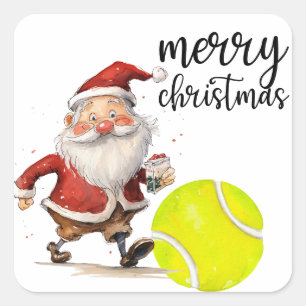 Tennis Kerstmis met tennisbal Santa Claus Vierkante Sticker