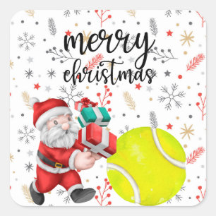 Tennis Kerstmis met tennisbal Santa Claus Vierkante Sticker