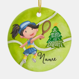 Tennis Kerstmis met tennisbal voor meisjesspeler Keramisch Ornament