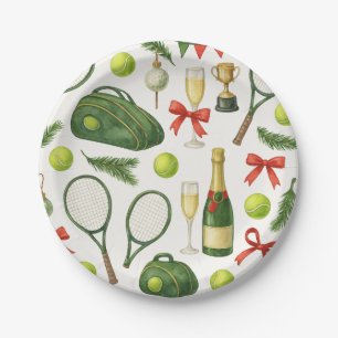 Tennis Kerstmis thema met bal en racket Papieren Bordje