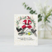 Tennis Kerstmis thema met Kerstman Feestdagenkaart (Staand voorkant)