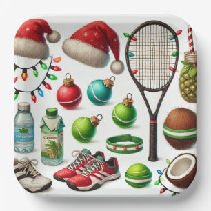 Tennis Kerstmis thema met racket en bal Papieren Bordje