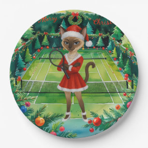 Tennis Kerstmis thema voor Siamese Kat Liefhebbers Papieren Bordje