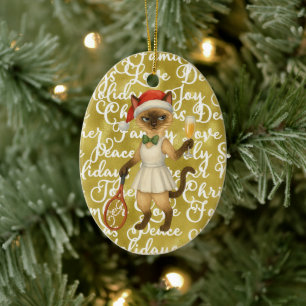 Tennis Kerstmis thema voor speler die kat liefheef Keramisch Ornament