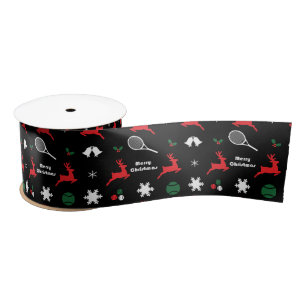 Tennis Kerstmis, zwart, rood en wit  Lint