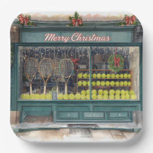 Tennis Kerstthema met tenniswinkel Papieren Bordje
