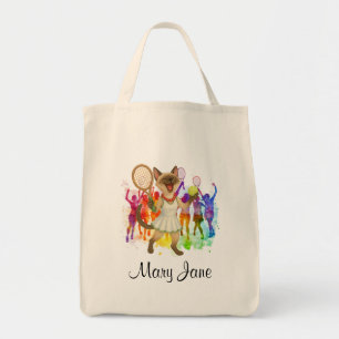Tennis Kerstthema voor speler die kat liefheeft Tote Bag