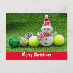 Tennis Kerstvakantie met Sneeuwman en ornament Briefkaart