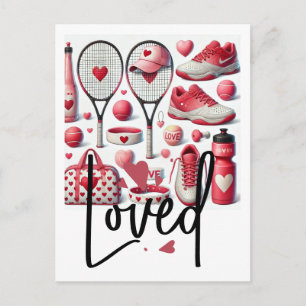 Tennis Liefde gethematiseerd in rood en wit met ha Briefkaart