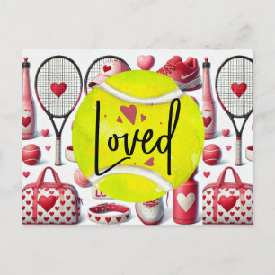Tennis Liefde thema in rood en wit met hart Feestdagenkaart