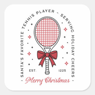 Tennis liefhebbers grappige vrolijke kerstgroeten vierkante sticker