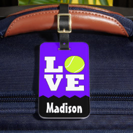Tennis LOVE Aangepaste naam & kleur Tennis Racket  Bagagelabel