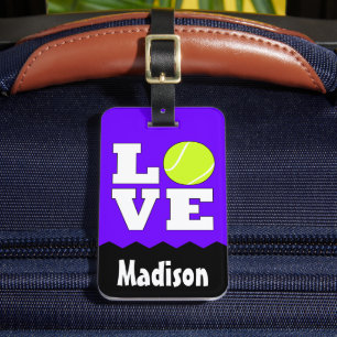 Tennis LOVE Aangepaste naam & kleur Tennis Racket Bagagelabel