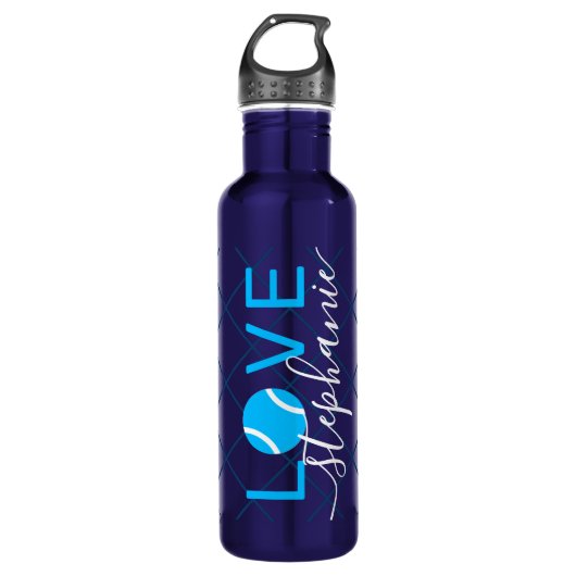 Tennis Love Personalized Bright Cyan Blue Waterfles (Voorkant)